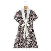 Vestido Mini de Verano con Estampado de Leopardo Manga Abullonada, Cuello en V, Lazo, Moda para Mujeres 2025 - details 0