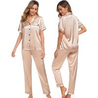 Cómodo pijama de mujer, conjunto de satén, manga corta, pantalón largo, ropa de estar por casa de tallas grandes, ultrafino transpirable, suave y ligero transparente - details 2
