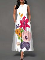 Women's Boho Long Dress Elegant Sleeveless Floral Print Casual Beach Party Summer Dress - details 19