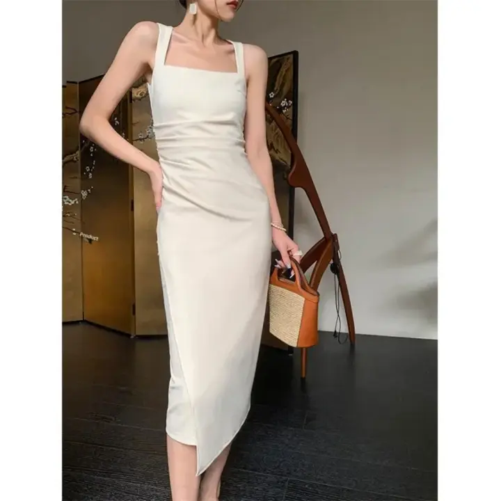 Vestido largo de satén de alta gama estilo realidad de moda para mujer - 1