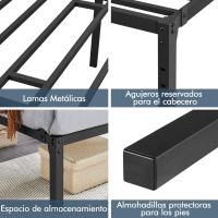 Bastidor de Cama Metálico Listones de Acero Espacio de Almacenamiento Bajo la Cama Fácil Montaje Cama Individual 90 x 190 x 36.5 cm Negro - details 6