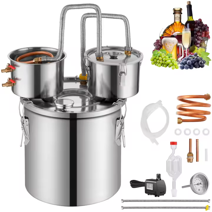 SucceBuy Alcohol Still, destilador de alcohol de agua de acero inoxidable de 5 gal / 19 L con bobina de cobre. Kit de Destilador de Condensador Dual - 1