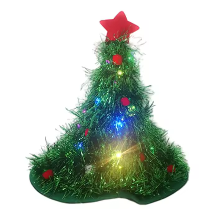 Sombrero luminoso de árbol de Navidad con estrella para fiesta de Navidad, accesorios de disfraces para niños y adultos, sombrero verde de Navidad - 1
