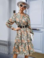 Vestidos de manga larga para mujer, vestido de cintura femenina, flor floral, una pieza, Haruku - details 11