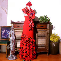 Vestido de Baile Flamenco Falda Volante de Cinturón Rojo Moda para Mujeres - details 5