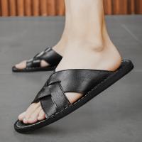 Zapatillas planas de cuero para hombre de verano, sandalias deslizantes, suelas finas, estilo Retro, antideslizantes, transpirables, cómodas - details 2