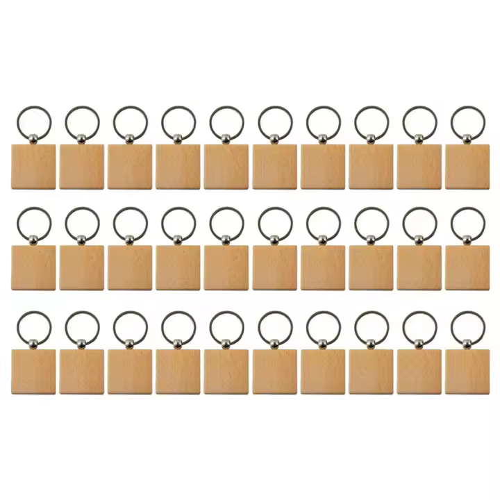 30 Uds. Llavero de madera en forma de cuadrado en blanco, llaveros de madera DIY, etiquetas para llaves, regalos DIY - 1