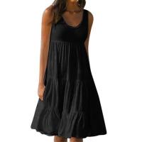 Vestido Mini Casual Elegante Sin Mangas Para Mujer Verano 2024 Con Volantes Y Cuello En V Estilo Playa Y Fiesta Sundress Oversize Streetwear - details 3