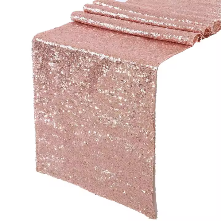 Caminos de mesa brillantes de lentejuelas de oro rosa, paño de mesa brillante para fiesta de boda, aniversario, pastel de cumpleaños - 1
