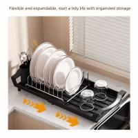 Escurridor de platos extensible de gran capacidad, soporte de almacenamiento de utensilios para ahorrar espacio, organizador de vajilla, escurridor de platos de diseño hueco - details 6