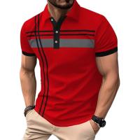 Camiseta Polo con estampado de rayas para hombre, Tops informales holgados de manga corta con solapa, ropa de Golf de negocios, camiseta cómoda de tendencia - details 0