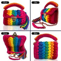 Bolsos de mano tejidos a mano para mujer, bolsos coloridos, bolsos cruzados con cadena, a la moda - details 9