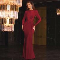 Vestido Formal Ocn para mujer, elegante vestido gris con cuello redondo y manga larga con pliegues y cintura alta, vestido de fiesta de noche - details 4