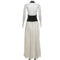 BUNO-Vestido de retazos con contraste de gato extraño para mujer, vestido Halter con espalda descubierta, sin mangas, dobladillo plisado, tendencia de vacaciones, informal, elástico, básico, ceñido largo - details 12