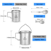 Taza de Agua Plegable de Titanio Ligero 750ml con Tapa y Mango para Camping al Aire Libre Taza de Cocina Vajilla de Acero Inoxidable - details 4