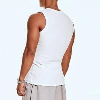 Chaleco para hombre de tela acanalada con cuello redondo, camisetas sin mangas ajustadas de color sólido, chaleco transpirable, ropa deportiva de calle para Fitness - details 4