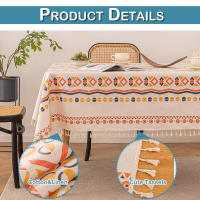 Mantel bohemio vintage con borlas, impermeable, antimanchas, de algodón y lino para protección de mesa de patio al aire libre sin arrugas. - details 10