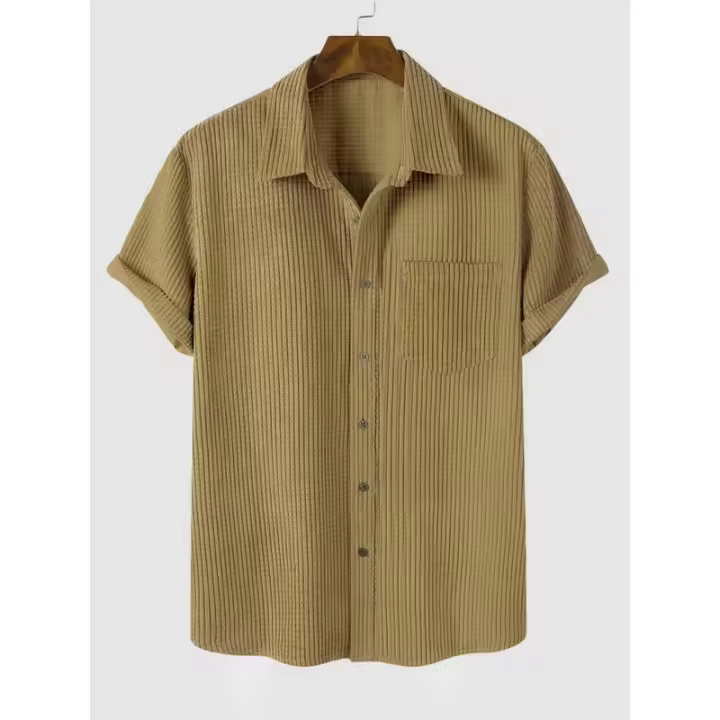 ZAFUL-Camisa de manga corta con botones para hombre, camisa de caña de color sólido con bolsillo frontal, estilo básico, minimalista texturizado, 2024 - 1