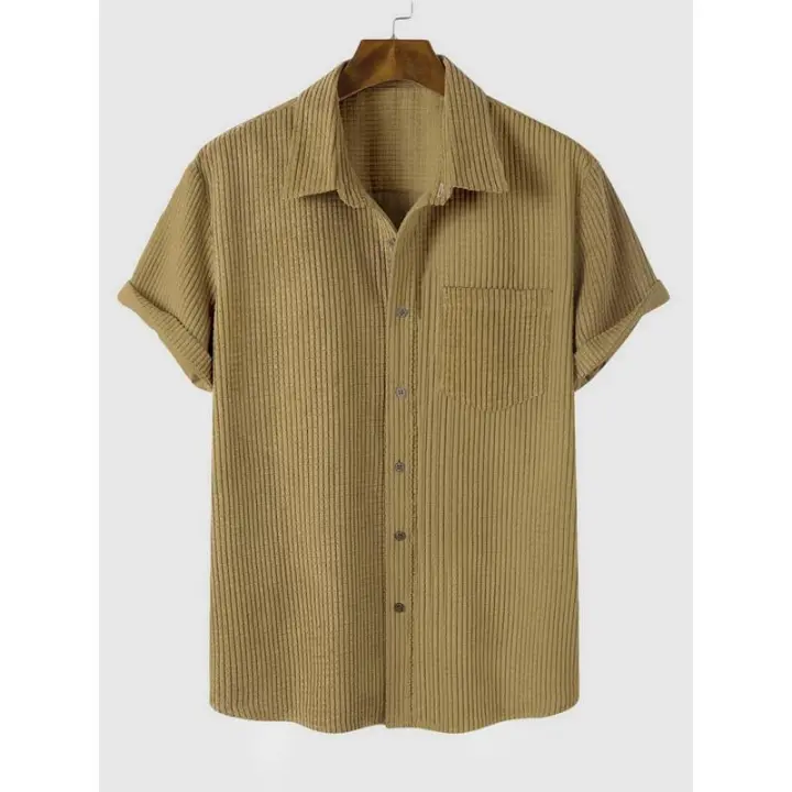 ZAFUL-Camisa de manga corta con botones para hombre, camisa de caña de color sólido con bolsillo frontal, estilo básico, minimalista texturizado, 2024 - 1