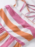 Vestidos de punto a rayas para mujer, vestido Maxi de playa con cordones de manga larga para mujer, batas ajustadas de punto con cuello cuadrado calado - details 19