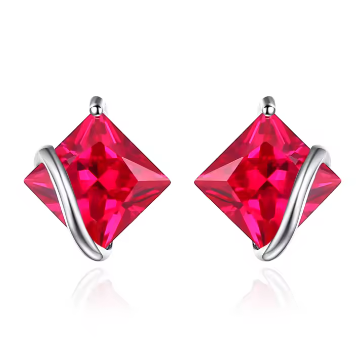 JewelryPalace-pendientes de plata de ley 925 con rojo rubí, joyería con piedras preciosas, con cierre de tuerca, para mujeres - 1