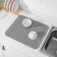 Alfombrilla de silicona para secar platos de varios usos, fácil de limpiar, ecológica, resistente al calor, para encimera de cocina o fregadero, forro para refrigerador o cajón gris XL 18 pulgadas x 16 pulgadas - details 5