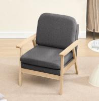 Sillón de lino, sillón, sofá individual, silla de lectura de relajación de madera, cojín trasero de asiento grueso para sala de estar, dormitorio, gris oscuro - details 6
