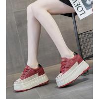 Zapatos de cuero genuino de vaca de 9cm Plataforma de zapatillas para mujer, tacones altos, estables para correr - details 40