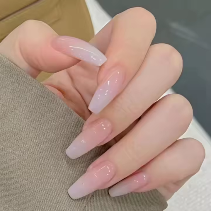Uñas postizas de presión estilo francés rosa degradado 24 piezas tamaño medio-largo reutilizables para mujeres - 1