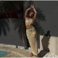 OUWU-Conjunto de falda larga de punto para mujer, top de bikini bordado floral, falda de cintura, elegante vestido de playa de verano - details 9