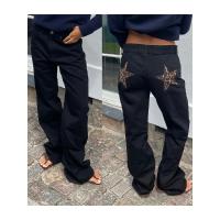 Pantalones vaqueros vintage Y2K para mujer con estampado de estrellas estéticas, pantalones largos de mezclilla de pierna recta sueltos, pantalones casuales de cintura baja - details 7