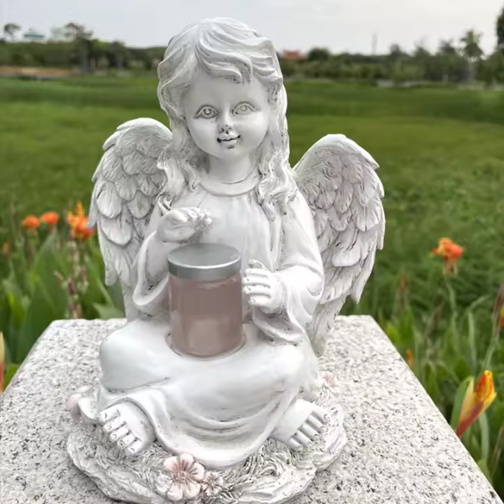 Adorno de Ángel para niña, estatua decorativa de resina solar para el hogar, manualidades, color blanco - 1