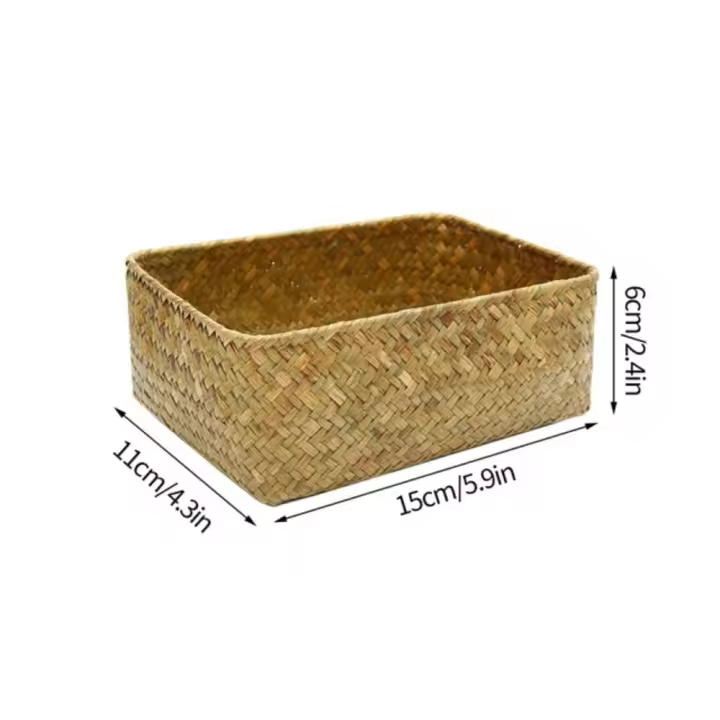 Contenedor de almacenamiento de cosméticos finos, cesta de mimbre de paja tejida para Picnic, algas marinas, 1 unidad - 1