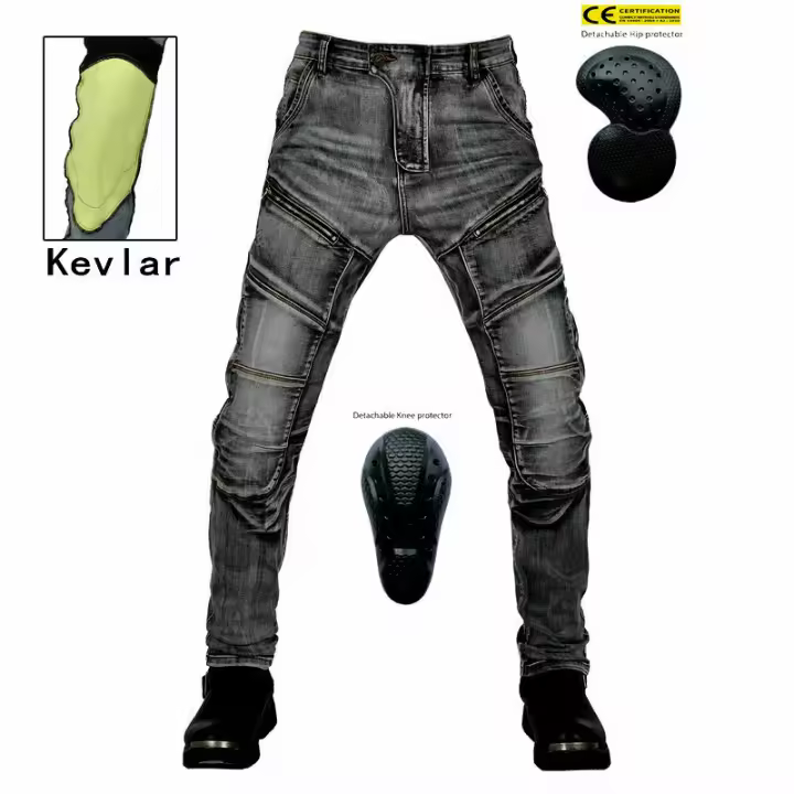 Jeans de Motocicleta para Hombres Pantalones Retro de Tren Locomotora, Resistentes a Arañazos, Elásticos y a Prueba de Caídas - 1