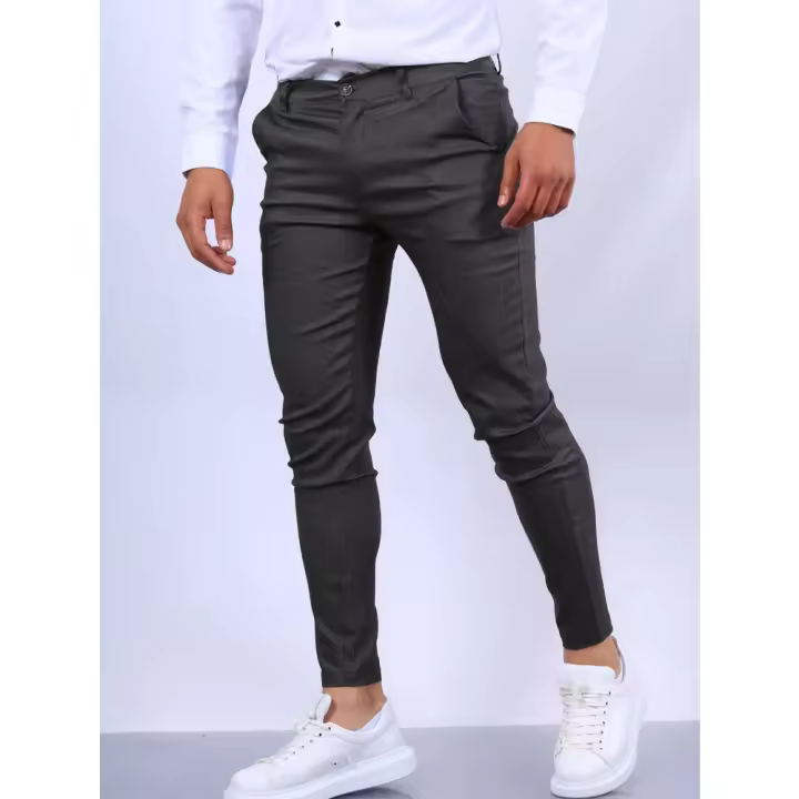 Pantalones formales informales con textura de Color sólido para hombres, ajuste Delgado, cónico, cuatro estaciones, Popular, nuevo - 1