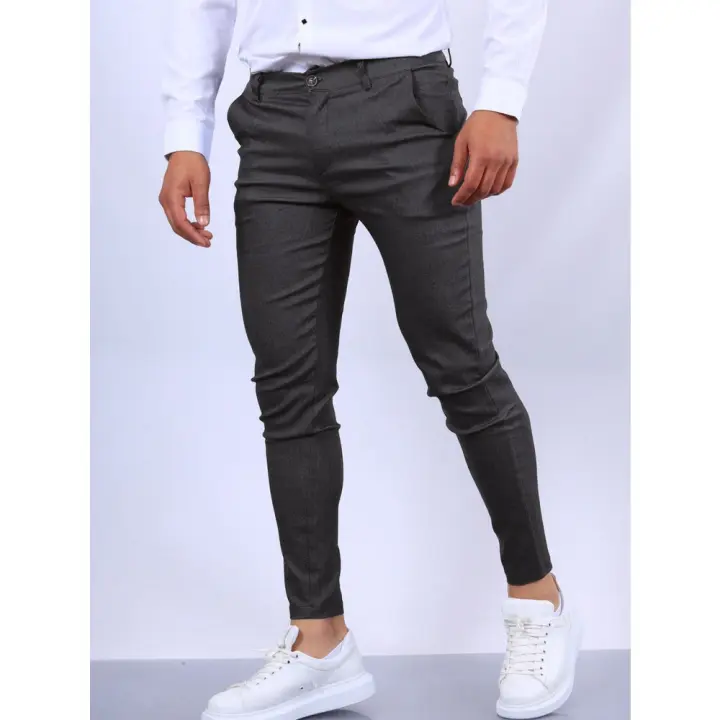 Pantalones formales informales con textura de Color sólido para hombres, ajuste Delgado, cónico, cuatro estaciones, Popular, nuevo - 1