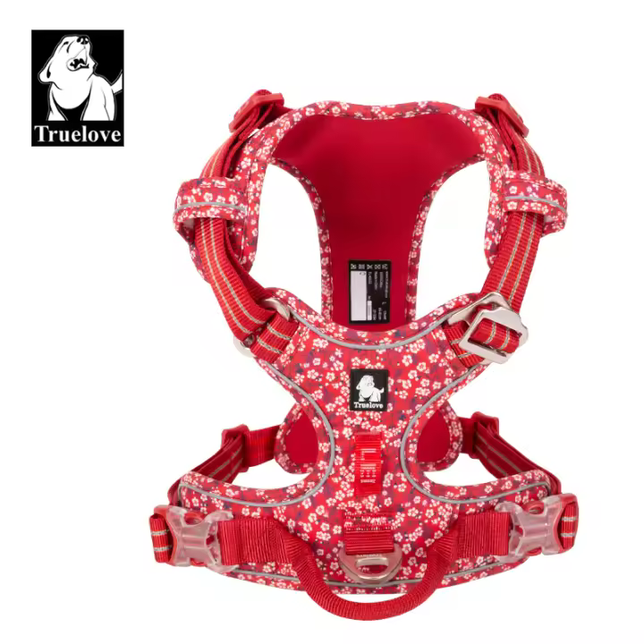 Truelove-Arnés floral sin tirones para mascotas, cinturón de tela de algodón suave transpirable y reflectante, compatible con gatos y perros pequeños o medianos, accesorio de caminar y correr, referencia TLH5655 - 1