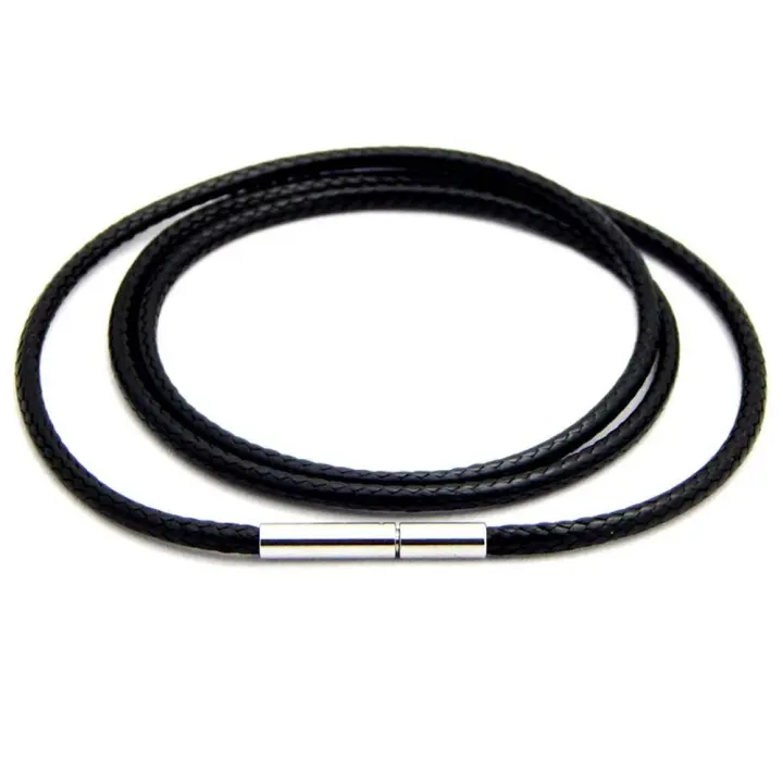 Collar de cordón de cuero negro, cadena de encaje de cuerda de cera con cierre giratorio de acero inoxidable para collares DIY, joyería - 1