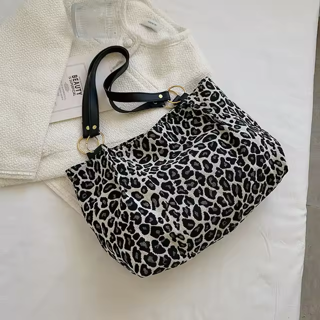 Nuevos bolsos populares para mujer, bolsos de hombro de leopardo de gran capacidad, nuevos bolsos de mano de moda, bolsos de compras y de viaje, bolsos de lona - 1