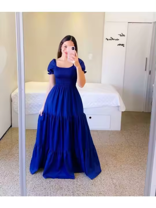 2025 nueva primavera y verano vestido de mujer de una palabra hombro floral fuera del hombro largo color falda de hadas - 1