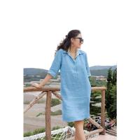 Vestido holgado de lino y algodón para mujer, talla grande, color sólido, primavera y verano - details 6