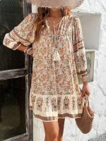Vestido Corto Chic con Estampado Bohemio Cuello en V, Ajuste Suelto, Viscosa para Mujeres - details 12