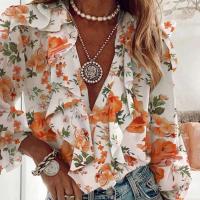 Tops cortos de verano y otoño, camisas, canalé y botones para mujer, camisa informal de manga larga con cuello en V para adultos - details 3