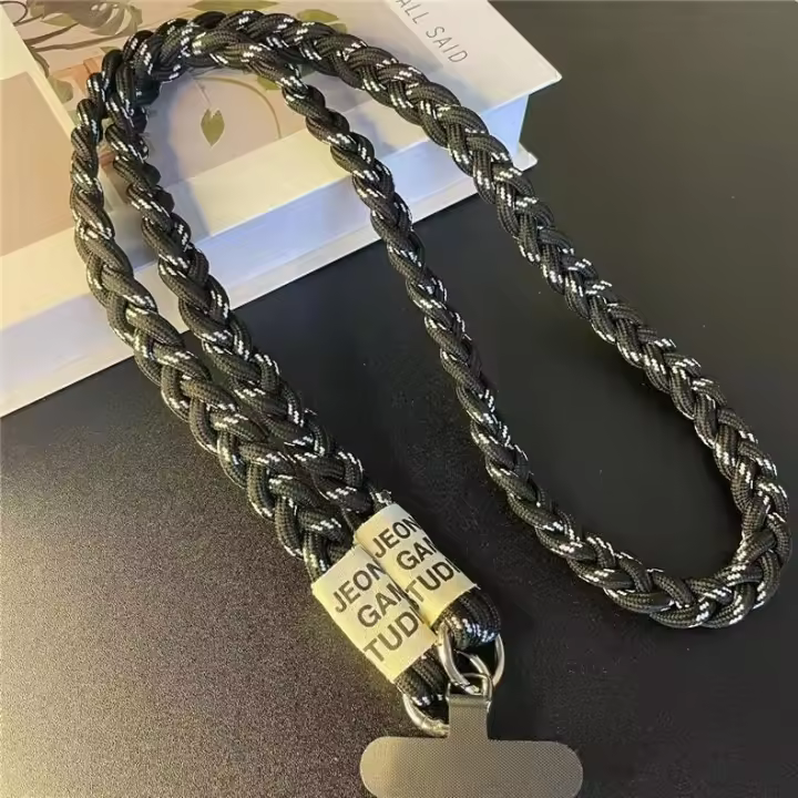 Cordón duradero de tres hebras trenzado para teléfono móvil, correa larga cruzada para el hombro con colgante para coleta para mujer - 1