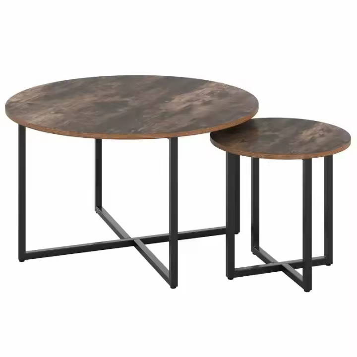 Mesa de centro Homfa, juego de 2 uds., mesa auxiliar, patas de Metal y madera, Vintage para mesa central, sala de estar, 80cm,42cm - 1