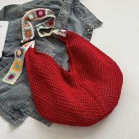 Bolso de mano de ganchillo de gran capacidad para mujer, bolsa tejida hueca ligera de estilo étnico, con correa bordada, tejido de algodón - details 11