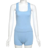 BUNO-chándales informales para Mujer, conjunto de 2 piezas, chalecos cortos elásticos con cuello en U y pantalones cortos acanalados, ropa deportiva concisa para gimnasio - details 41