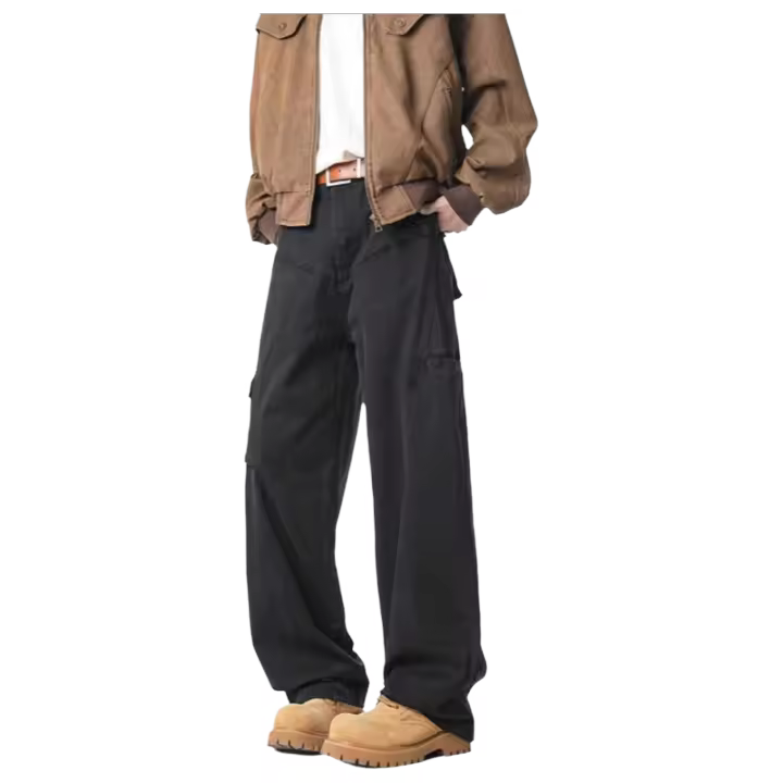 Retro lavado casual herramientas paracaidista pantalones de moda marca deconstrucción diseño sentido nicho recto jeans hombres - 1