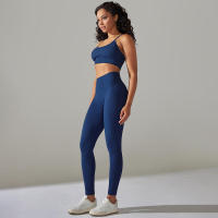 Conjunto de dos piezas para mujer, leggings de gimnasio de cintura alta, top corto, tres tops de Fiess, ropa deportiva con lavado ácido - details 42
