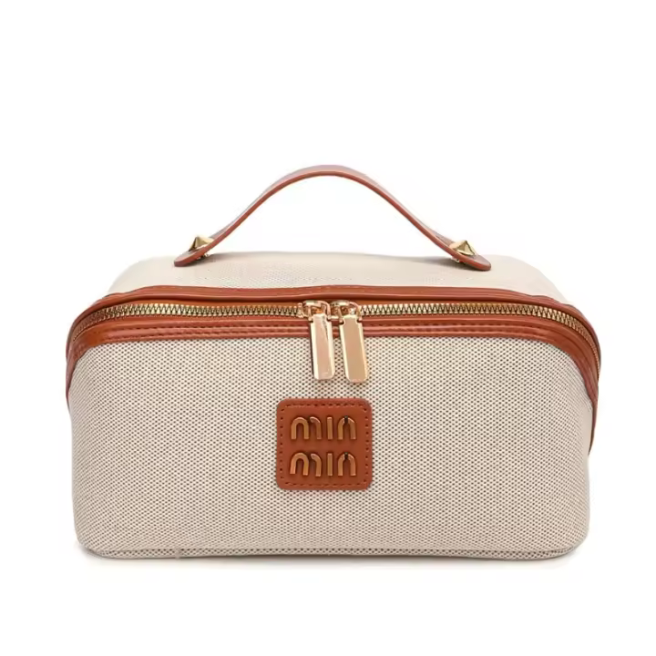 Bolsa con cierre de lona de gran capacidad para cosméticos, estuche organizador de maquillaje portátil para mujer, artículos de tocador de almacenamiento de viaje - 1